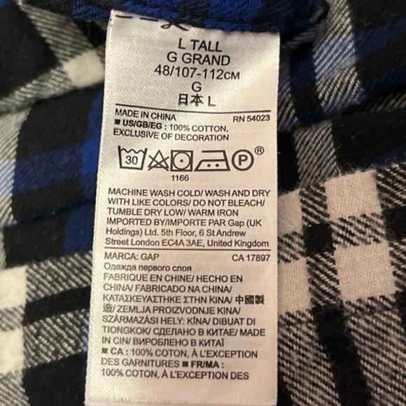 GAP Mens Blue Plaid Check Standard Fit Flannel Long Sleeve Button Up Shirt Top L - Picture 4 of 4